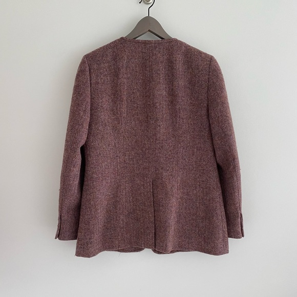 DKNY 100% Wool Jacket Burgundy Houndstooth with Pockets - Picture 2 of 12